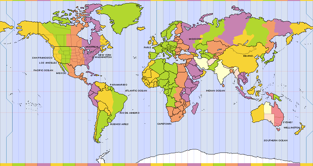 World time zones map world clock for travellers.